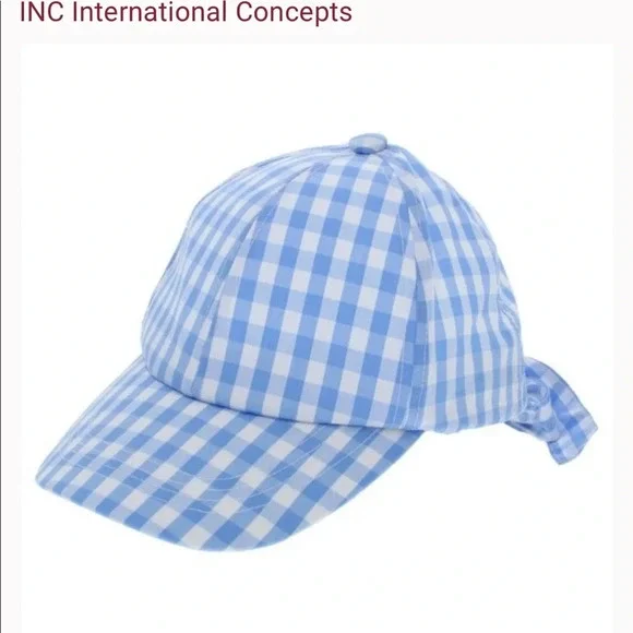 Inc Gingham Bow-Back Baseball Cap (Light Blue) - Picture 2 of 2
